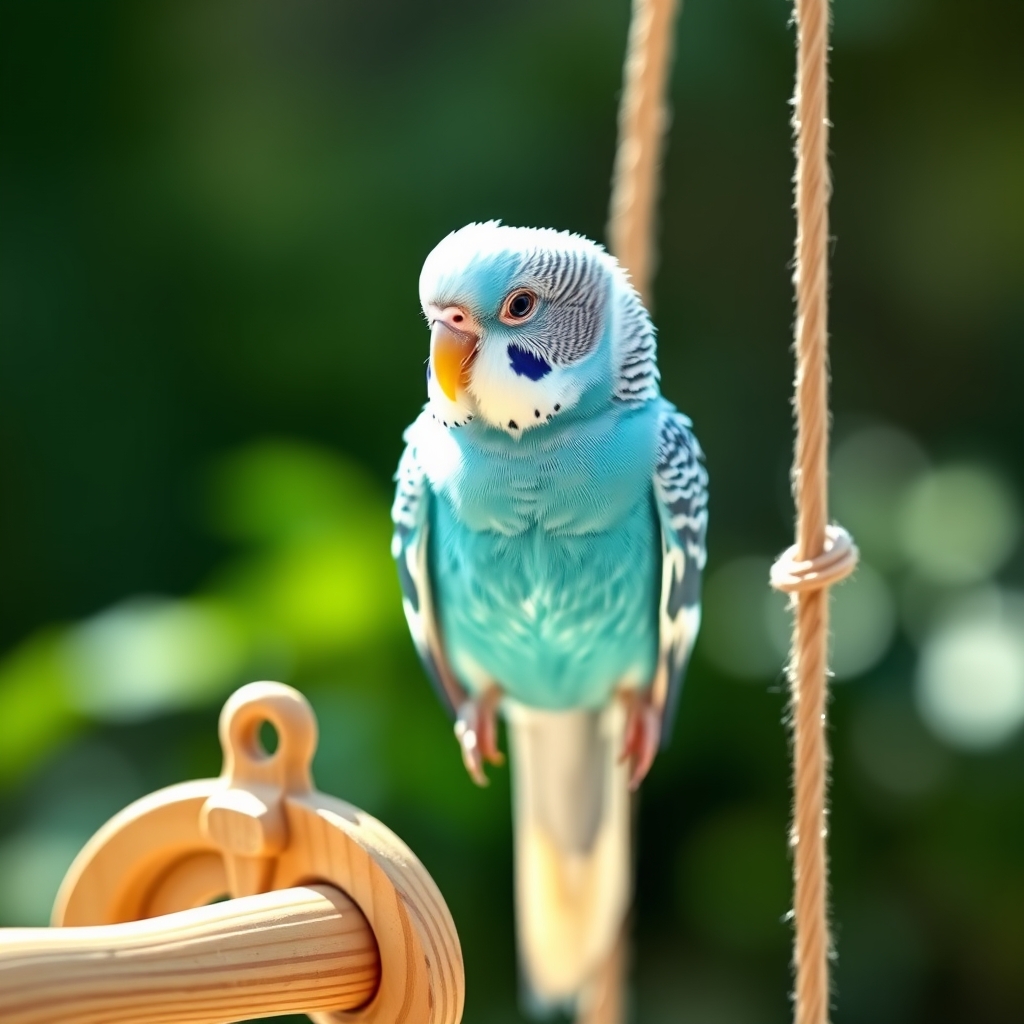 A small blue chick playing on a perch illustrating baby parrot names ideas