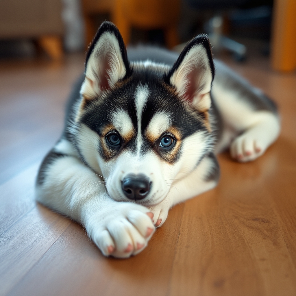 Cute husky puppy looking closely at the camera to illustrate unique husky names