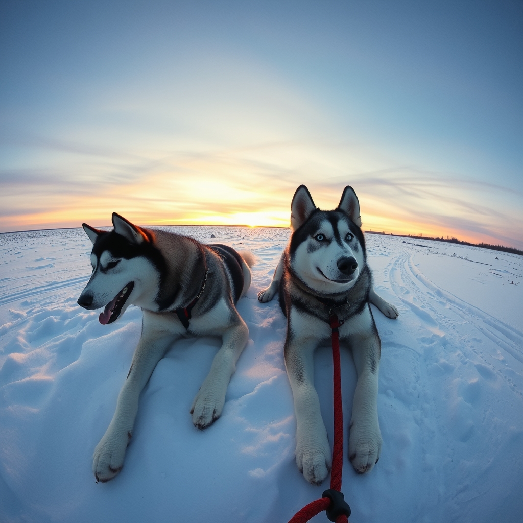 Working sled huskies resting in snow depicting traditional arctic husky names